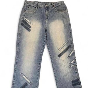 Vintage Phat Farm Baggy Embroidered Patchwork Denim Jeans 36x33